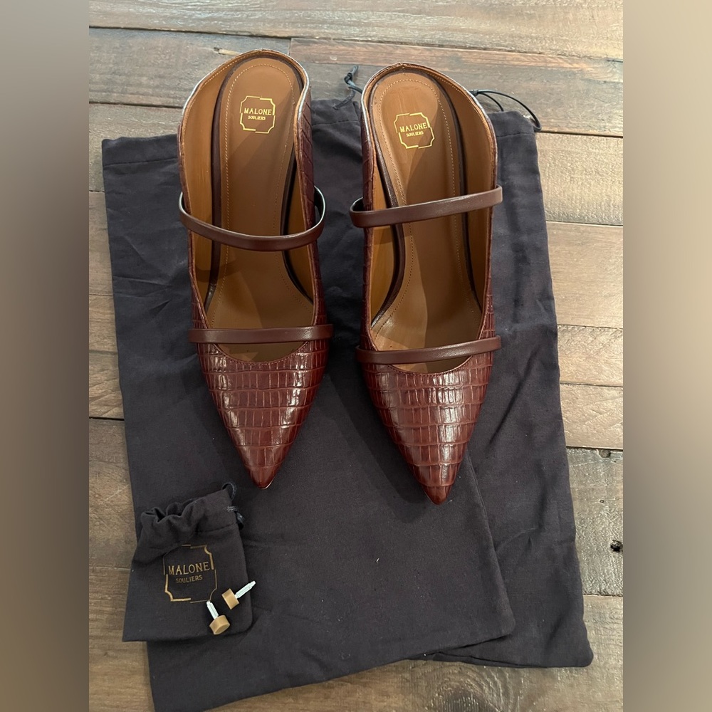 Malone Souliers 70mm Burgundy Maureen Croc Embossed Size 39